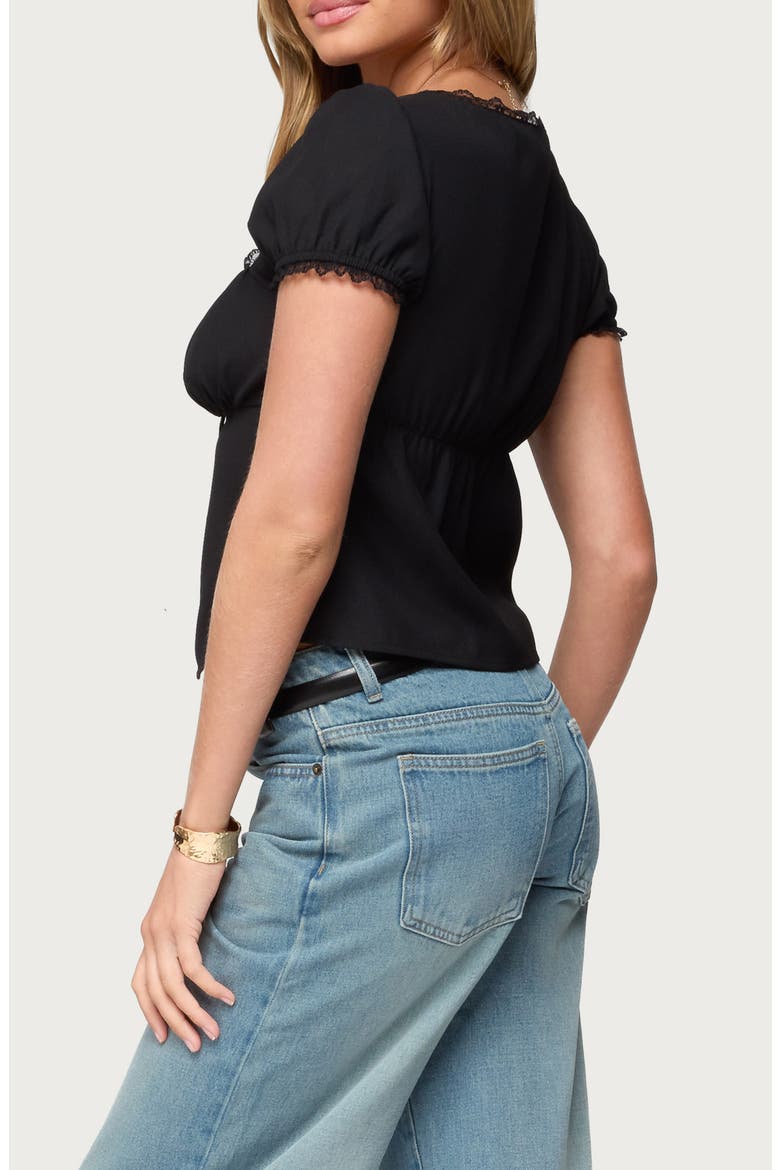 Lacey Split Front Lace-Up Top, Alternate, color, BLACK