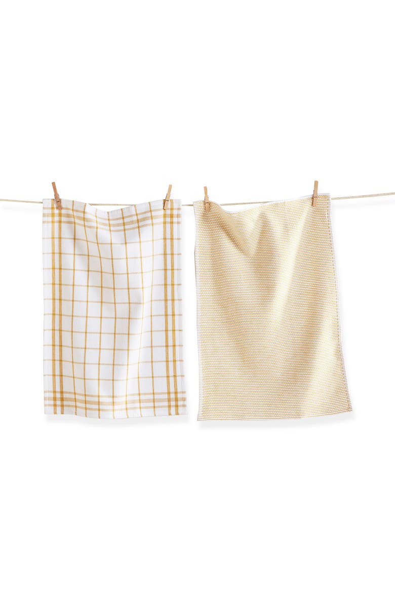 Classic Moss Green Cotton Dishtowel Set of 2 Checked Solid, Main, color, Yellow