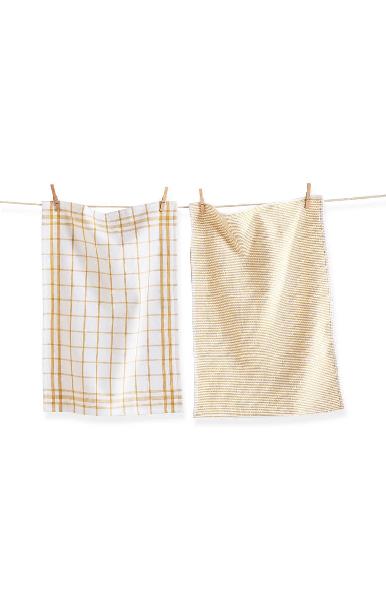 tag Classic Moss Green Cotton Dishtowel Set of 2 Checked Solid, Main, color, Yellow