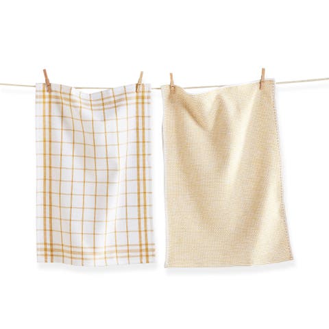 Classic Moss Green Cotton Dishtowel Set of 2 Checked Solid