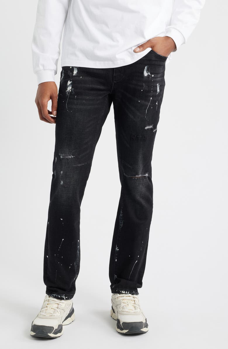 RtA Clayton Paint Splatter Ripped Skinny Jeans, Main, color, Distressed Charcoal Paint