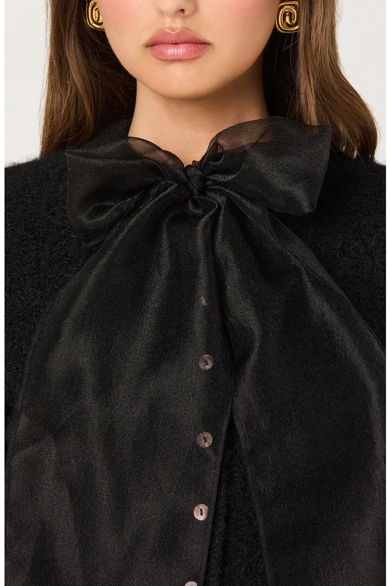 Organza Bow Mixed Media Sweater, Alternate, color, BLACK