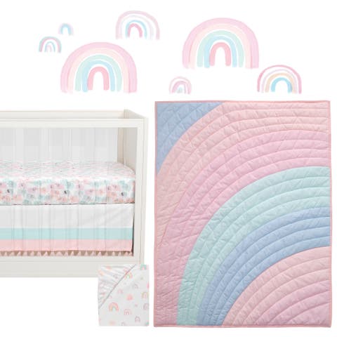 Watercolor Pastel Rainbow 5-Piece Baby Crib Bedding Set