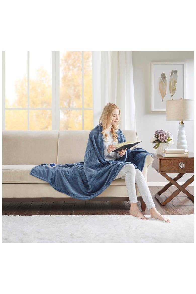 Heated Oversized Throw Blanket, Alternate, color, SAPPHIRE BLUE