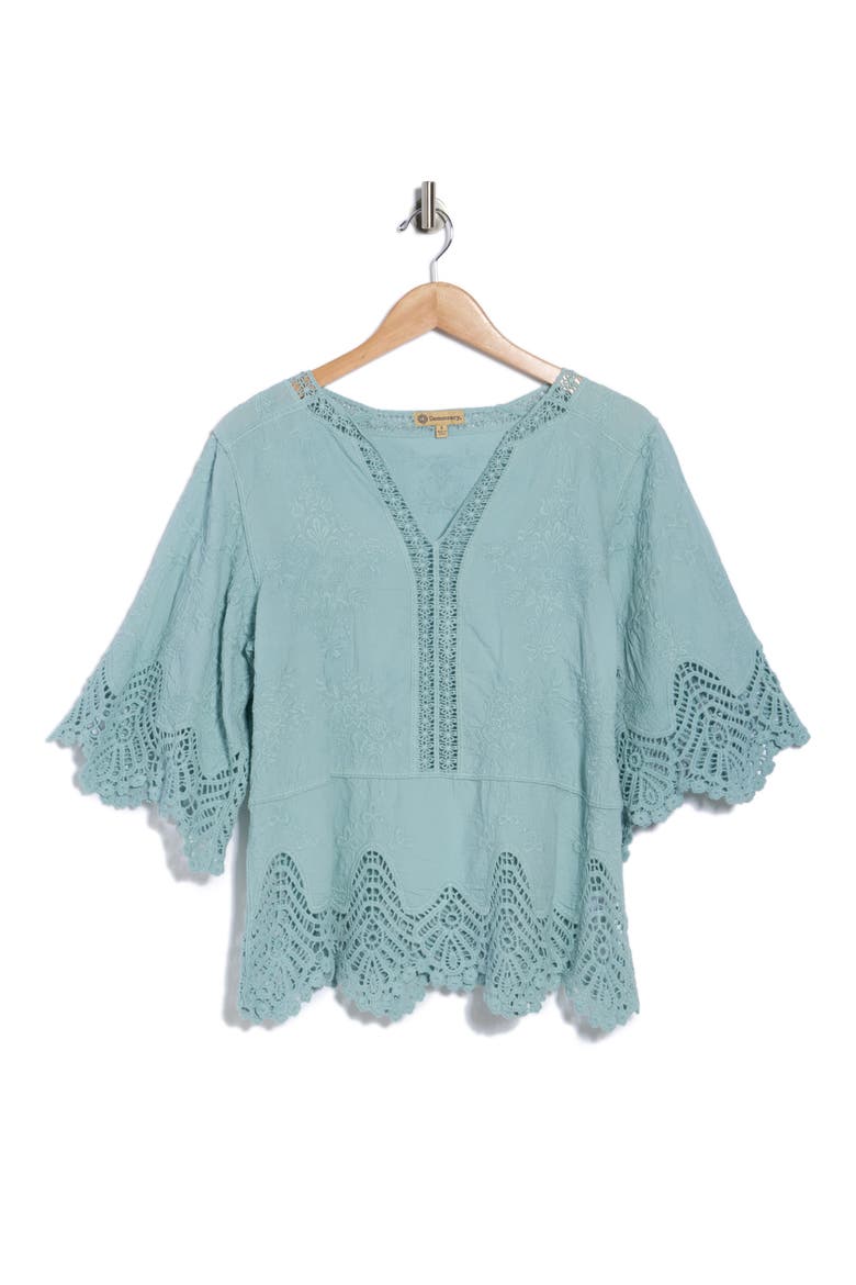 Crochet Cotton Peplum Top, Alternate, color, AQUA HAZE