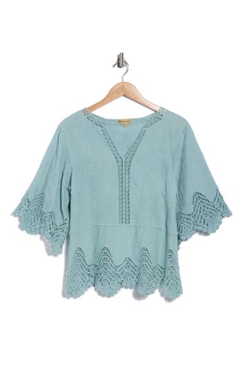 Democracy Crochet Cotton Peplum Top In Blue