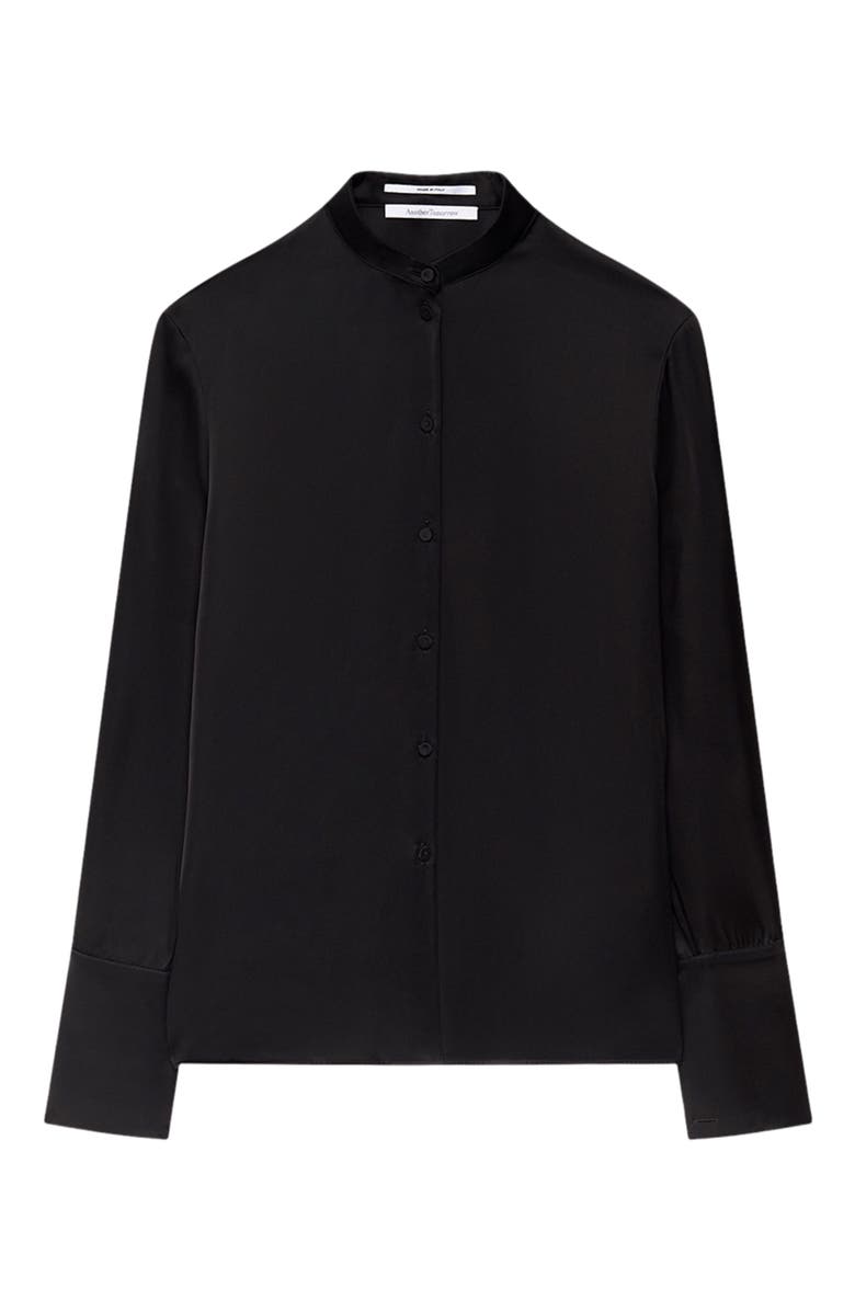 Another Tomorrow Band Collar Blouse with Scarf, Alternate, color, Black