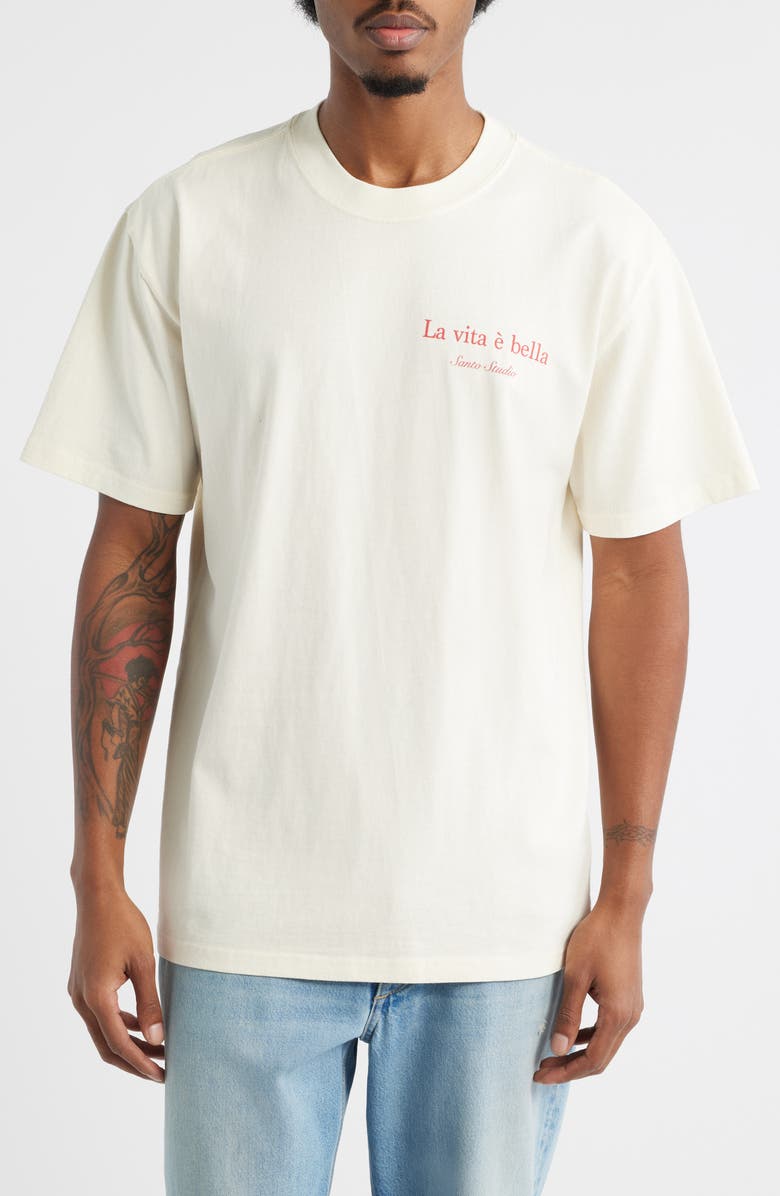 SANTO STUDIO Vita Drappo Cotton Graphic T-Shirt, Main, color, Off White