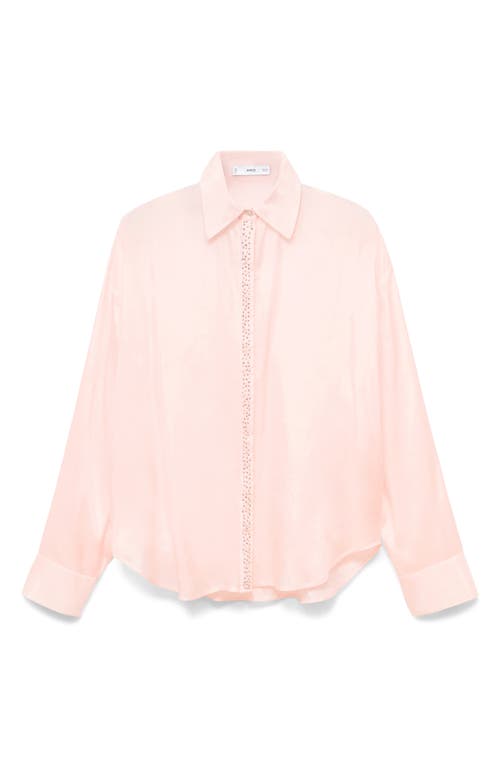 Mango Modal Blend Button-up Shirt With Rhinestone Detail In Pink