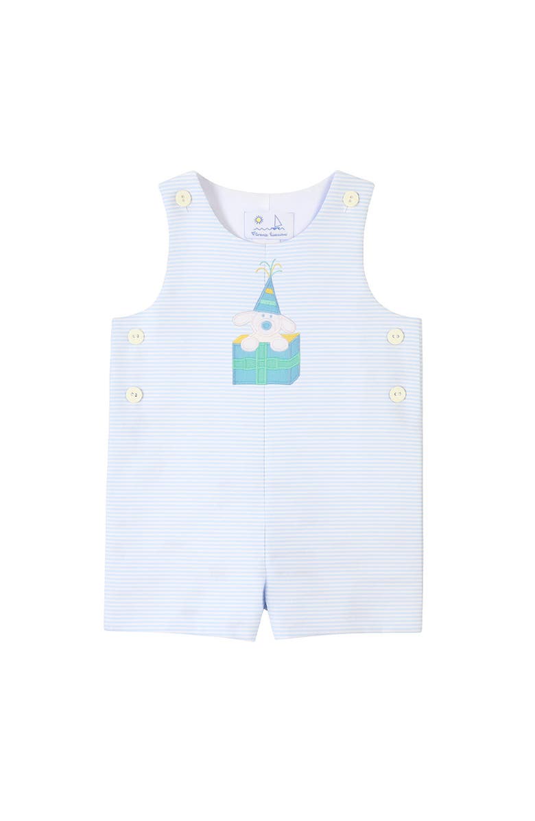 Florence Eiseman Seersucker Shortall With Present Puppy, Main, color, Lt Blue/White