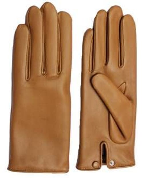 Agnelle Agatha Leather Gloves With Wrist Snap In Brown
