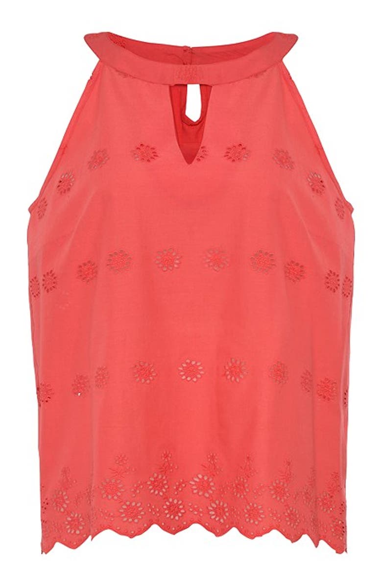 LASCANA Women's Sleeveless Eyelet Lace Blouse, Alternate, color, Coral