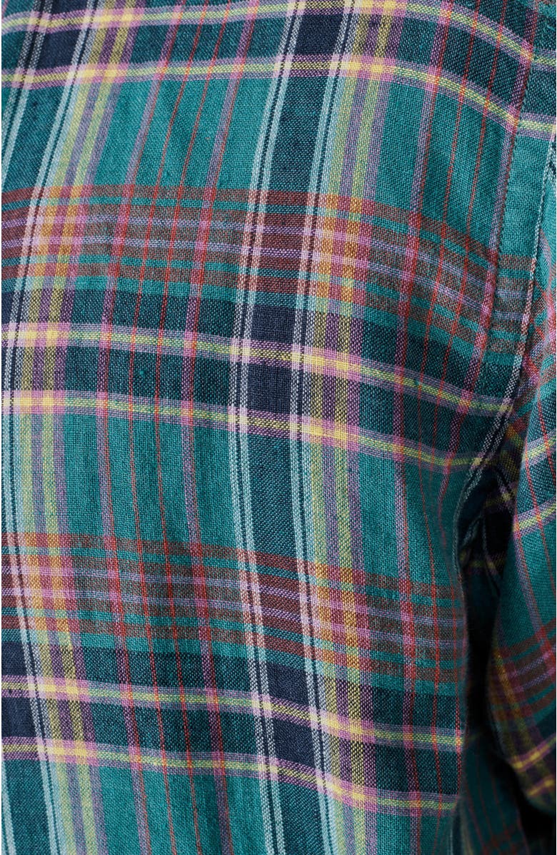 Aubin Croyland Madras Button-Down Linen Shirt, Alternate, color, Green Check
