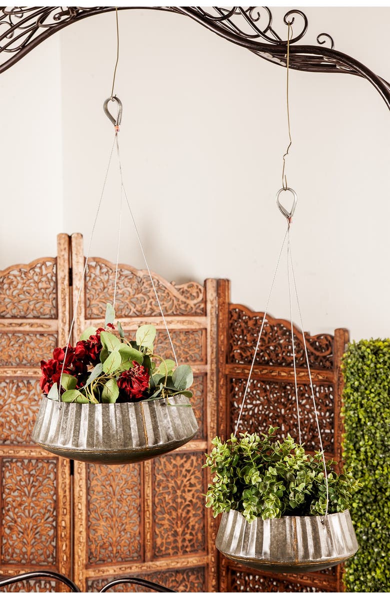 SONOMA SAGE HOME Grey Industrial Round Corrugated Iron Hanging Planter - Set of 3, Main, color, 