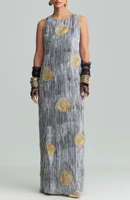 holiCHIC Syra Metallic Embroidery Crushed Velvet Maxi Dress