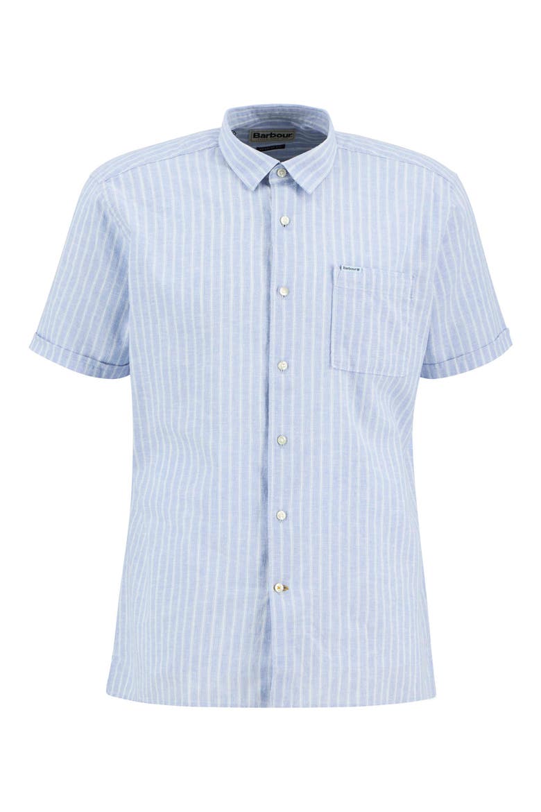 Nelson Stripe Short Sleeve Linen & Cotton Button-Up Shirt, Alternate, color, BLUE