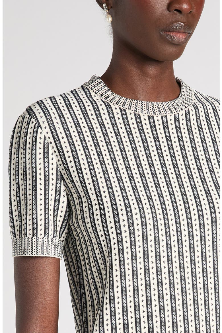 Short Sleeve Jacquard Stripe Sweater, Alternate, color, IVORY/NAVY