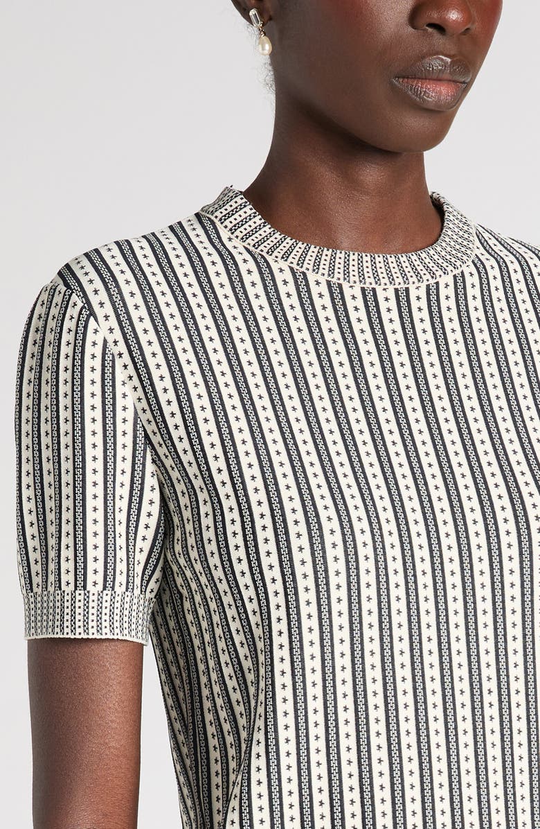 McQueen Short Sleeve Jacquard Stripe Sweater, Alternate, color, Ivory/Navy