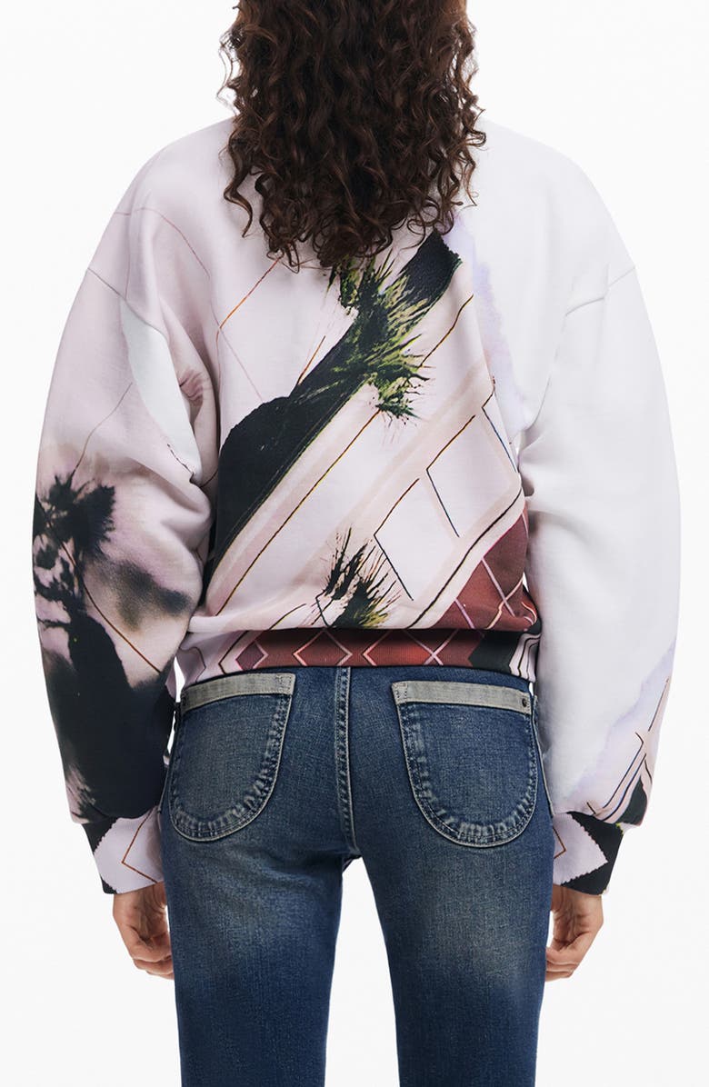 Desigual Abstract Print Crewneck Sweatshirt, Alternate, color, White Multi