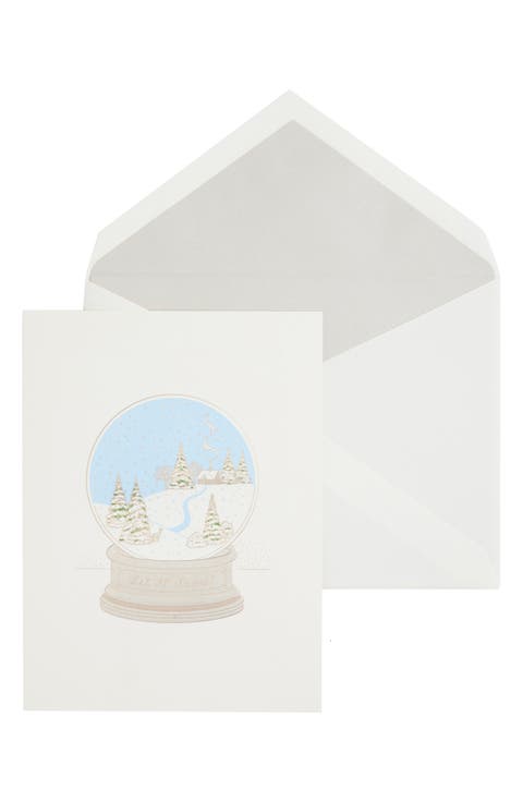 Set of 10 Snow Globe Holiday Greeting Cards & Envelopes