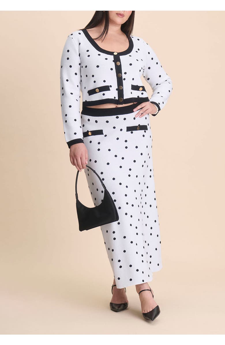 ELOQUII Cropped Intarsia Knit Jacket, Alternate, color, Twin Dots White