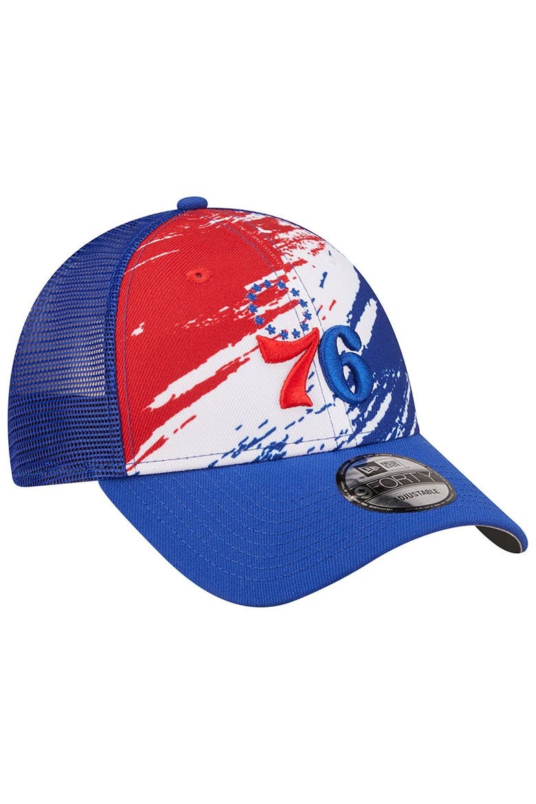 Men's New Era Royal Philadelphia 76ers Marble 9FORTY Trucker Snapback Hat, Alternate, color, Royal