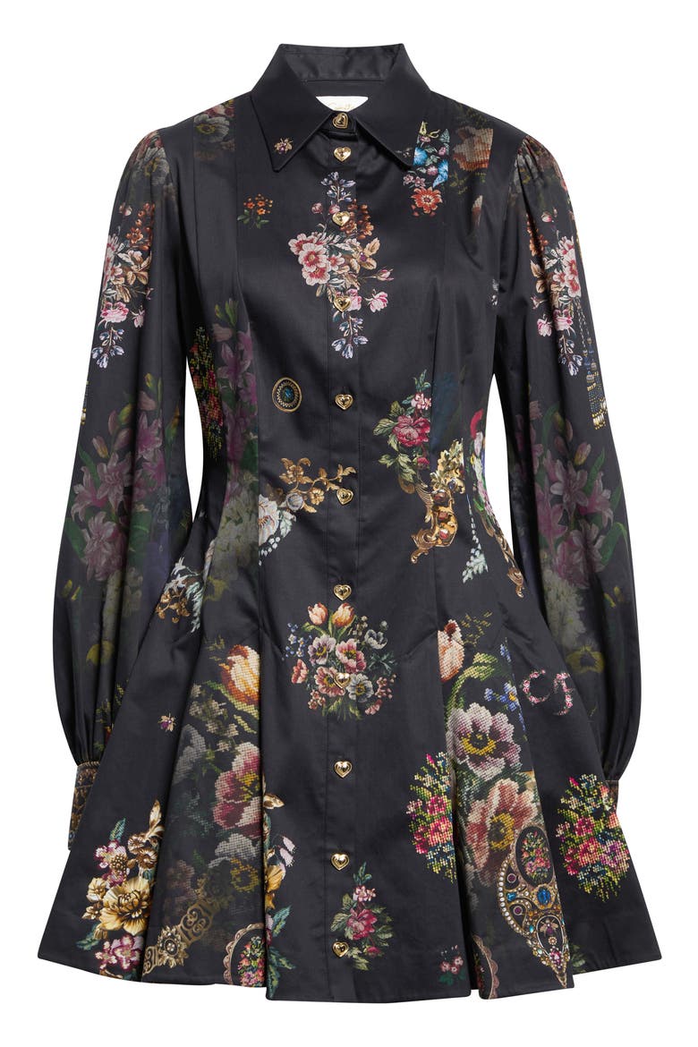 Floral Long Sleeve Stretch Cotton Shirtdress, Main, color, NIGHT GARDEN