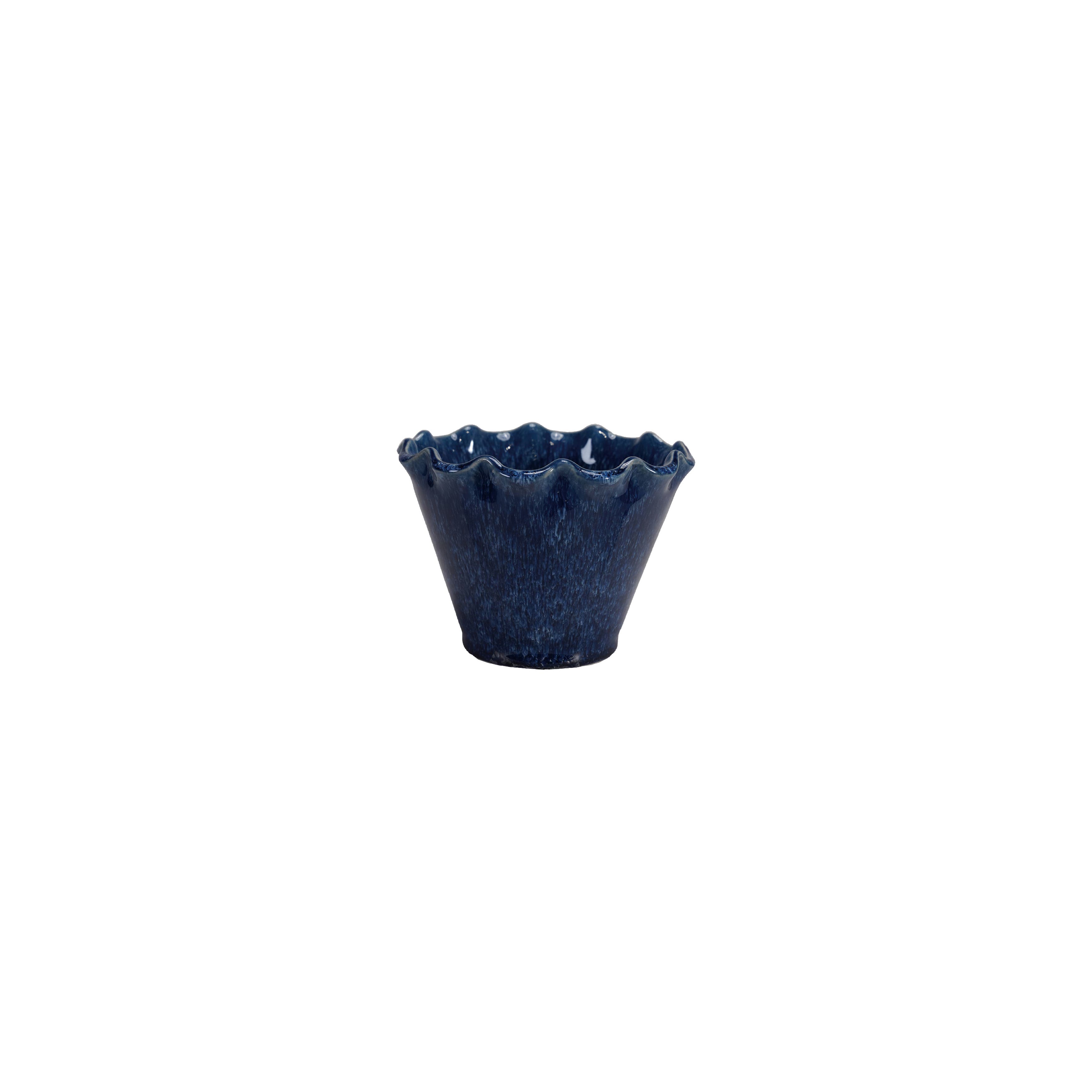 Storied Home Stoneware Planter With Ruffled Edge And Drainage Hole With Reactive Glaze, Blue
