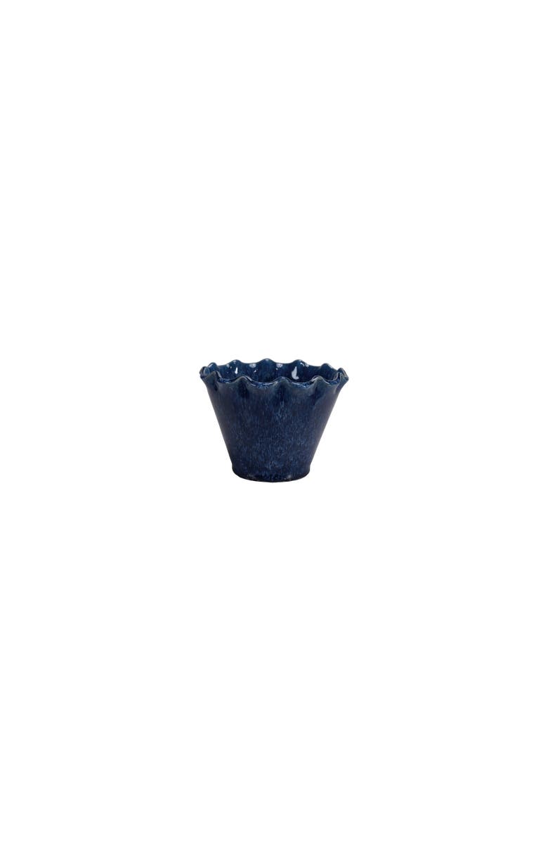 Storied Home Stoneware Planter with Ruffled Edge and Drainage Hole with Reactive Glaze, Blue, Main, color, Blue