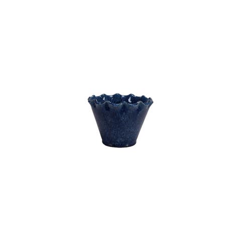 Stoneware Planter with Ruffled Edge and Drainage Hole with Reactive Glaze, Blue