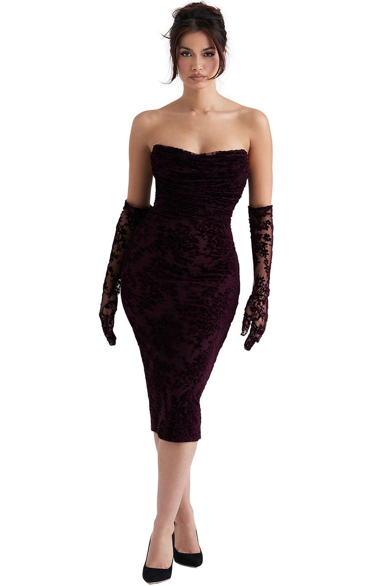 HOUSE OF CB Isadora Strapless Corset Cocktail Dress & Gloves, Alternate, color, Brown Cherry