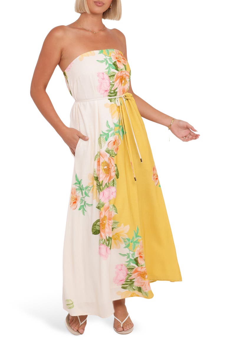 Marlia Strapless Maxi Sundress, Main, color, YELLOW POPPY