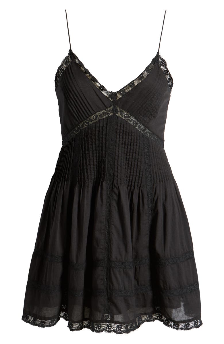 LoveShackFancy Docila Lace & Pintuck Detail Cotton Minidress, Alternate, color, Black