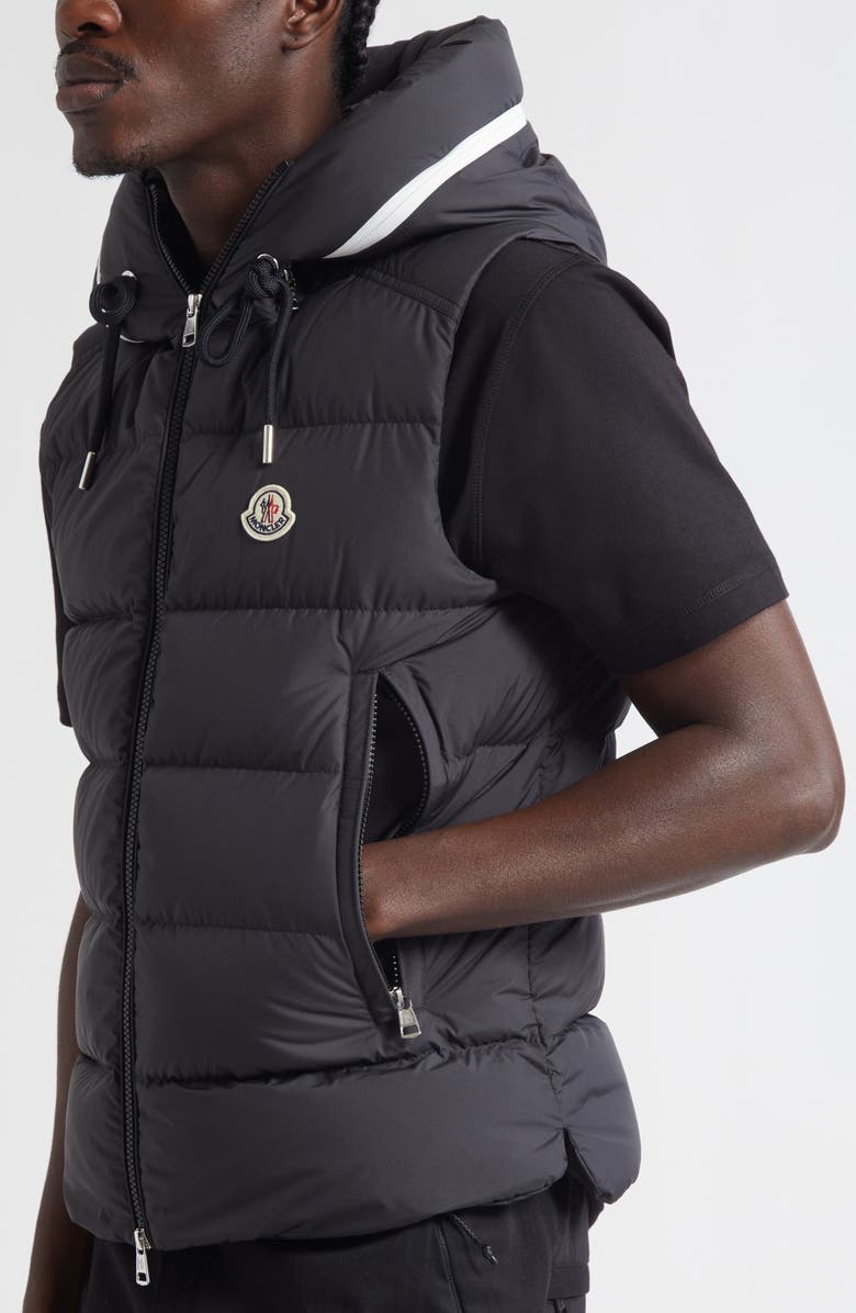 Moncler Cardamine Down Hooded Vest, Alternate, color, Black