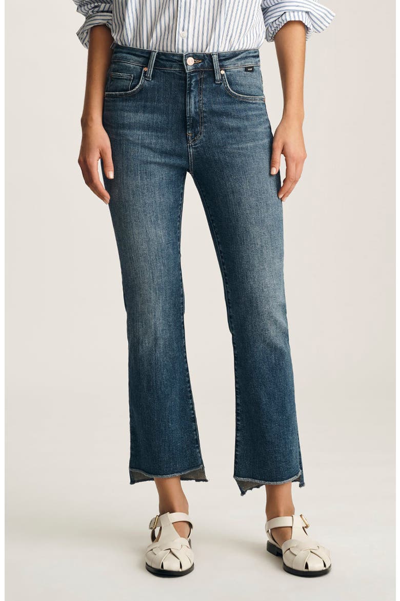Anika Raw Hem Mid Rise Crop Flare Jeans, Main, color, DARK BRUSHED FLEX BL
