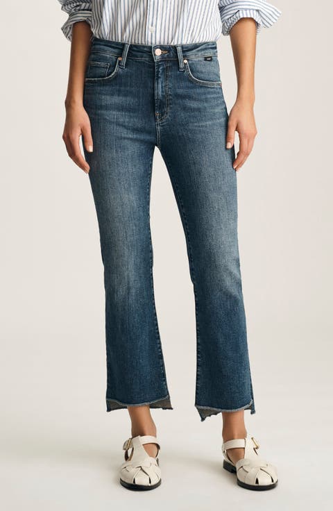 Anika Raw Hem Mid Rise Crop Flare Jeans