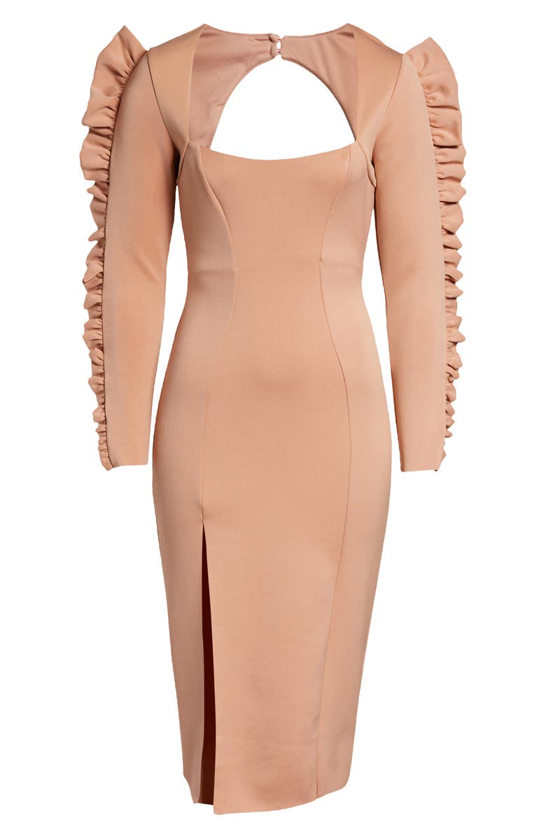 ASOS DESIGN Frill Long Sleeve Body-Con Midi Dress, Alternate, color, 