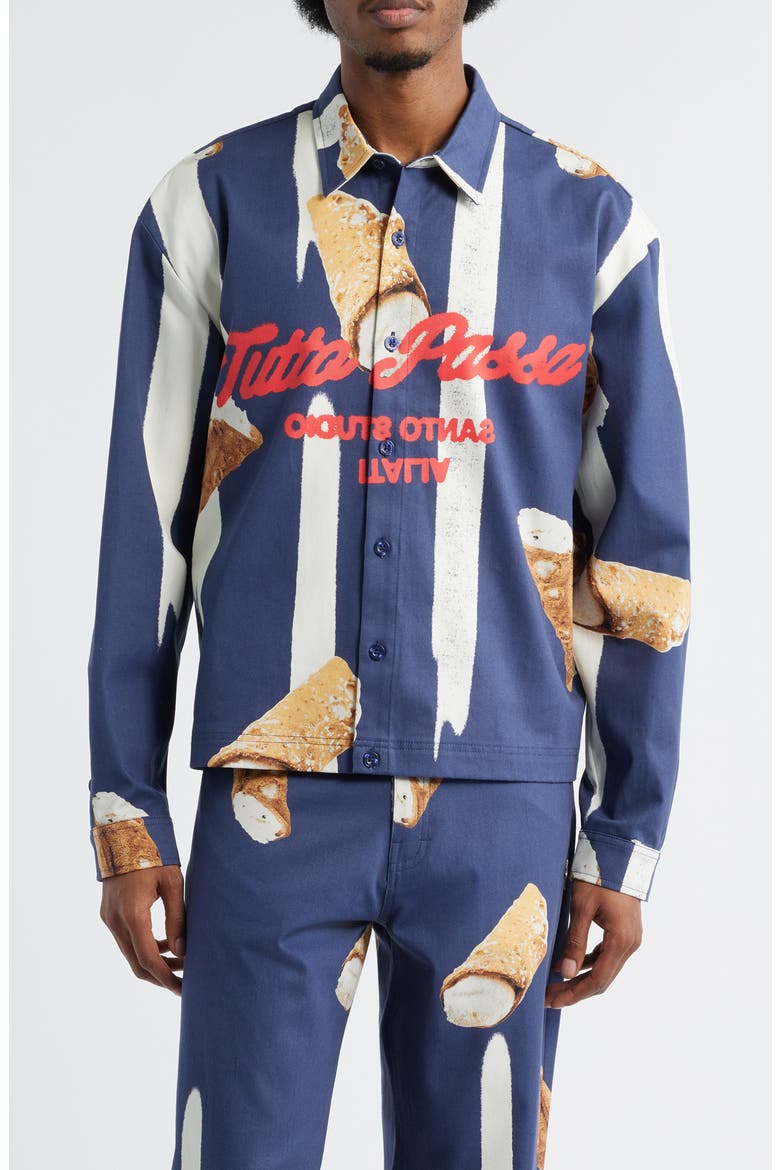Cafe Graphic Button-Up Shirt, Main, color, BLUE