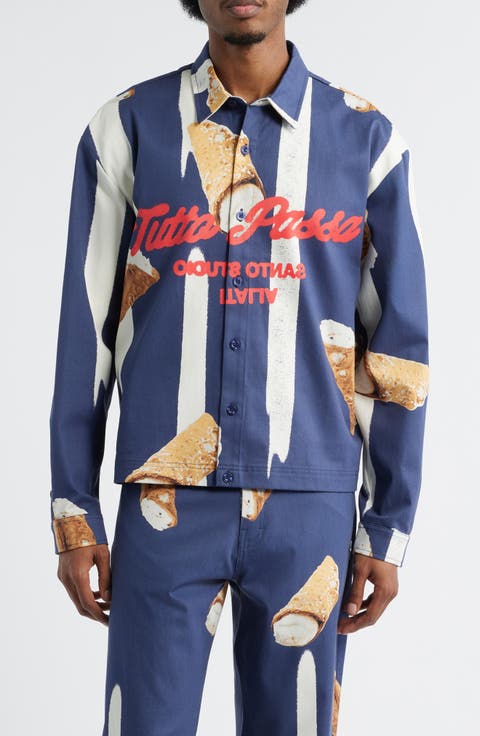 Cafe Graphic Button-Up Shirt