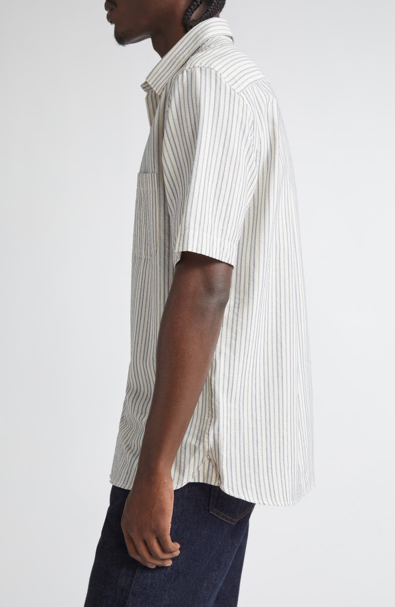 Sunspel Stripe Short Sleeve Button-Up Shirt, Alternate, color, Soft Denim Multi Stripe