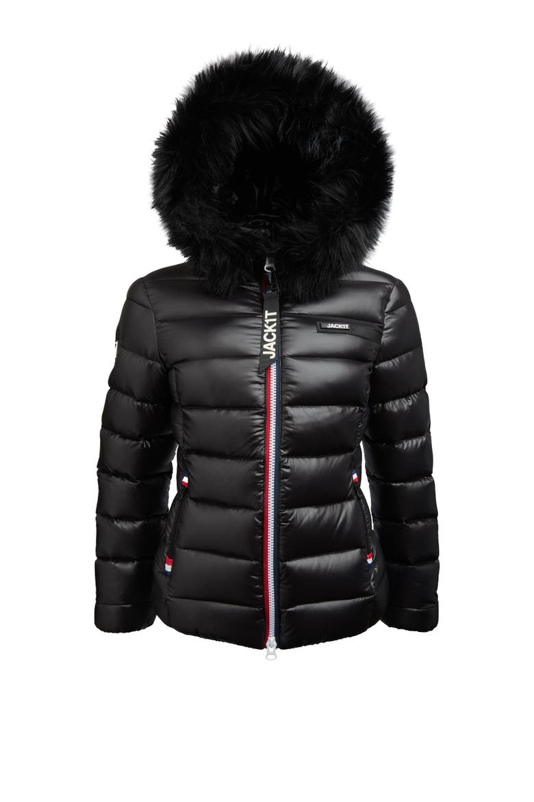 Faux Fur Hooded Puffer Jacket, Alternate, color, Black