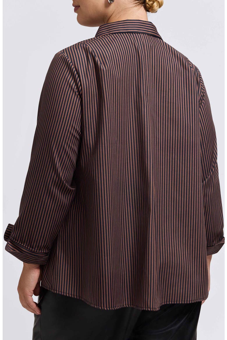 Agnes Floral Stripe Cotton Poplin Popover Top, Alternate, color, BROWN MULTI