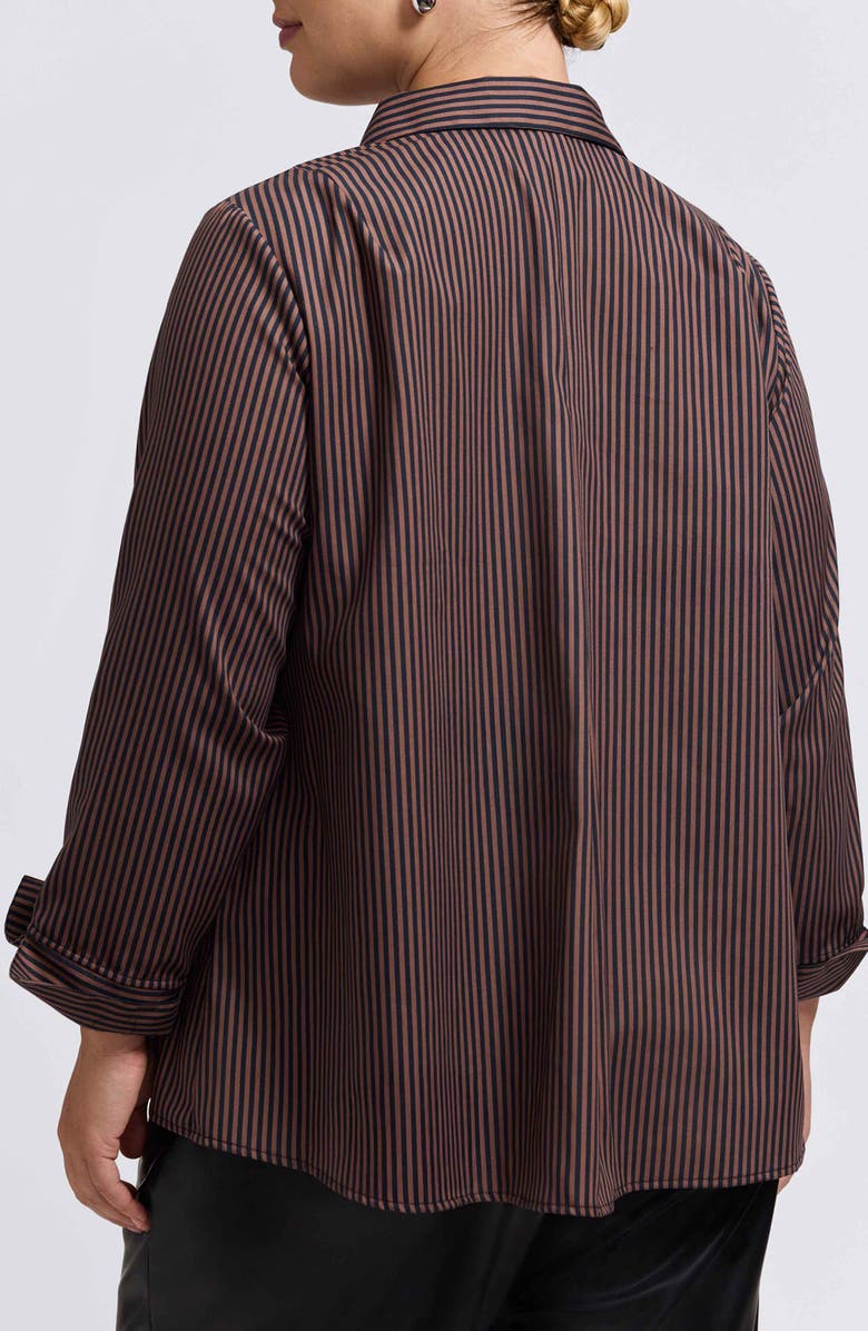 Foxcroft Agnes Floral Stripe Cotton Poplin Popover Top, Alternate, color, Brown Multi