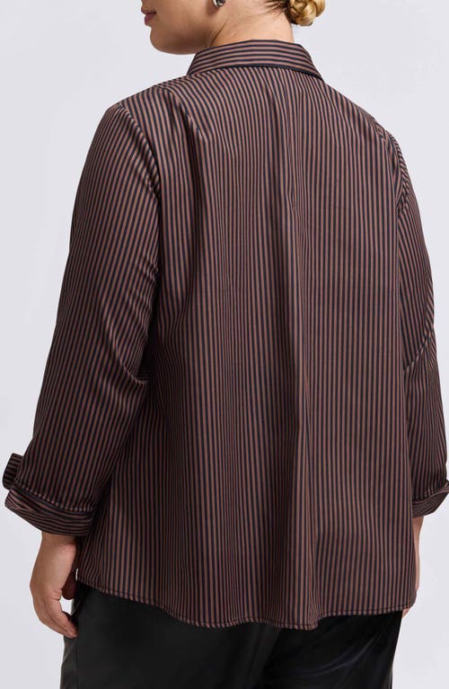 Foxcroft Agnes Floral Stripe Cotton Poplin Popover Top In Brown