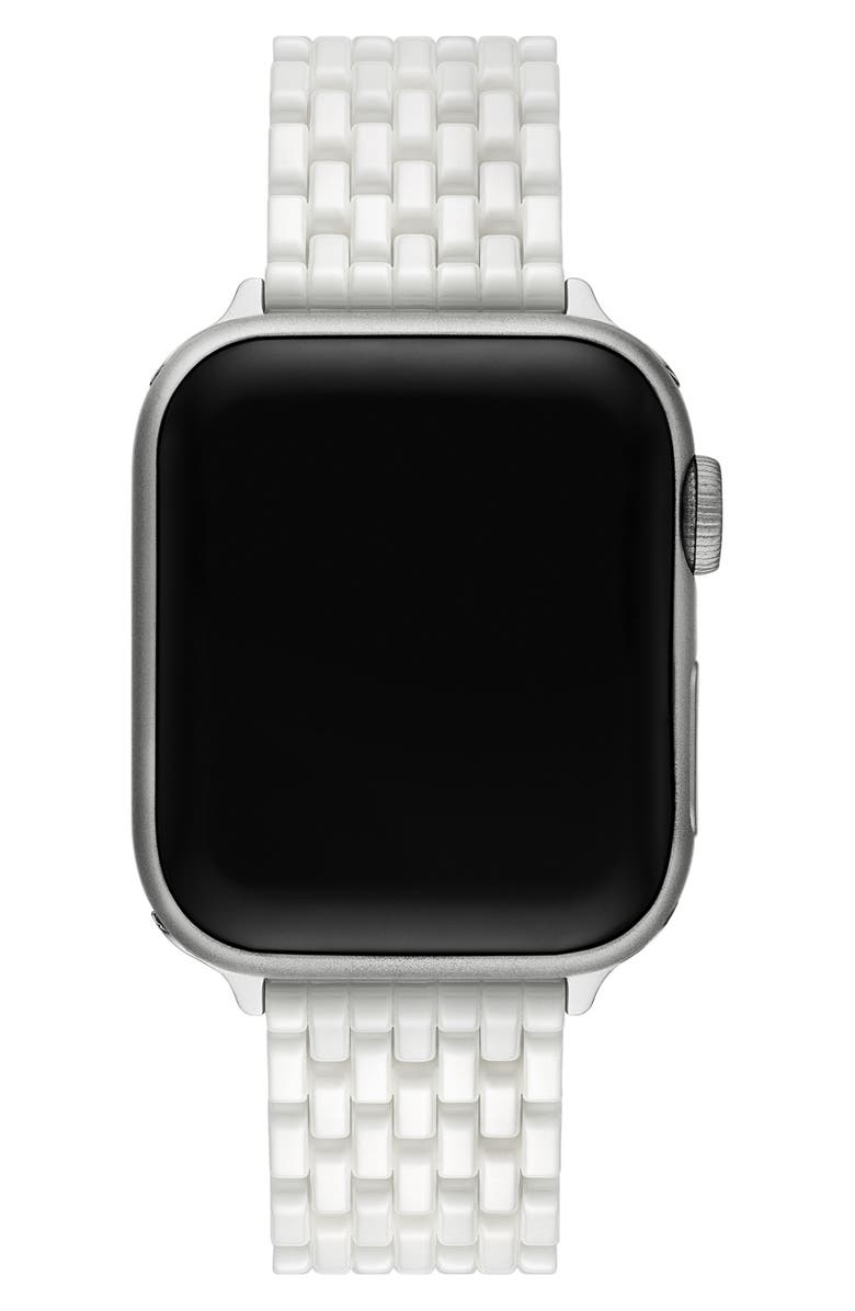 Tory Burch The Eleanor Ceramic 18mm Apple Watch<sup>®</sup> Bracelet Watchband, Alternate, color, White