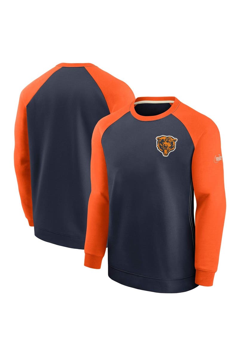 Nike Men's Nike Navy/Orange Chicago Bears Historic Raglan Crew Performance Sweater, Main, color, 