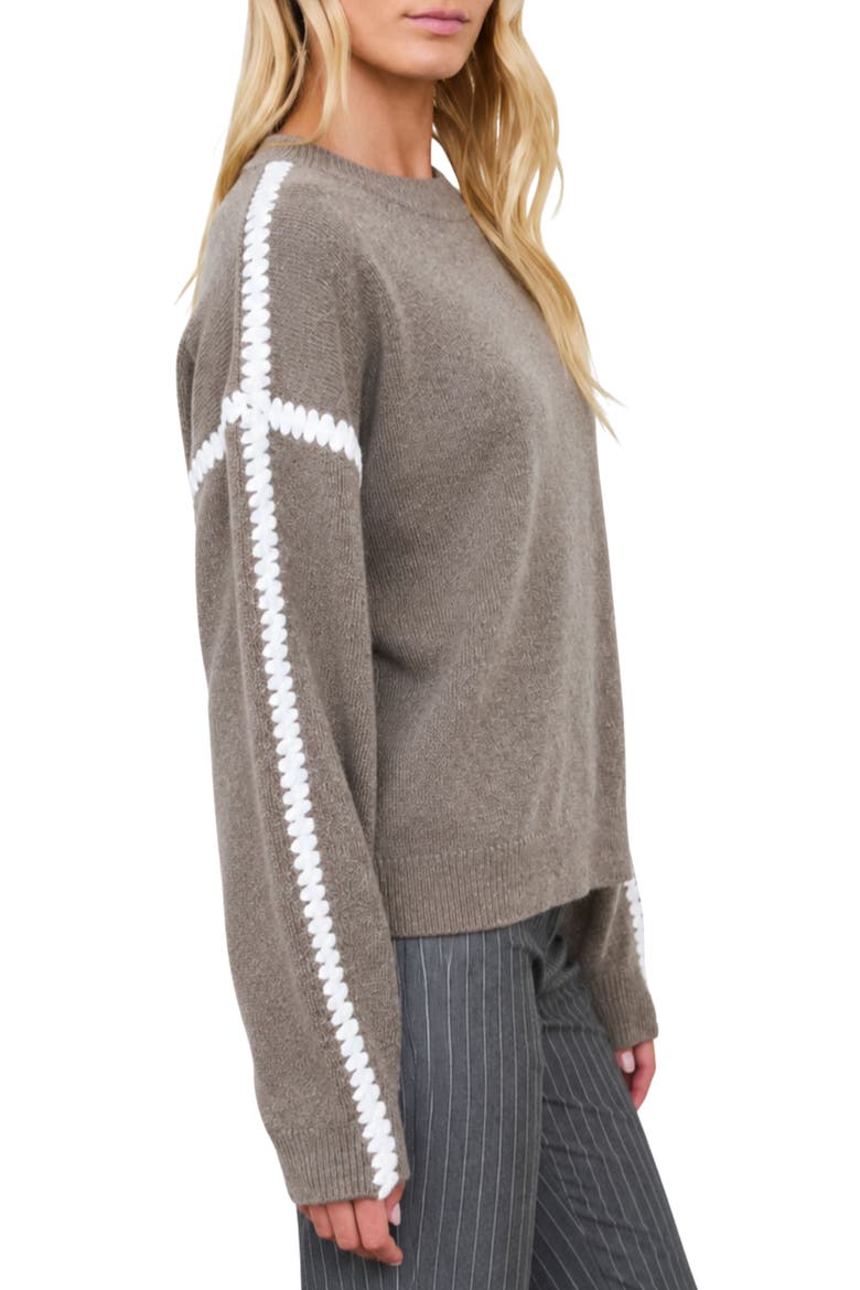 Marled Contrast Stitch Crewneck Sweater, Alternate, color, TAUPE MULTI