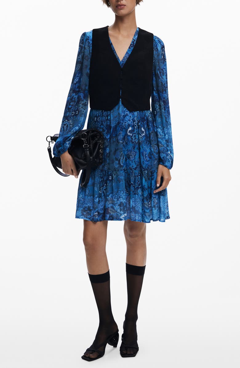 Desigual Long Sleeve Minidress, Main, color, Dark Blue