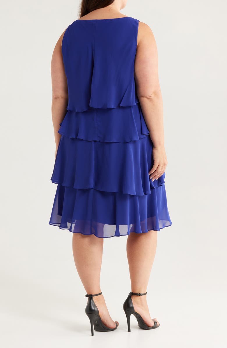 SL FASHIONS Beaded Tiered Chiffon Cocktail Dress with Jacket, Alternate, color, Iris