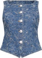 Cinq à Sept Garden Doodle Embroidered Floral Denim Vest